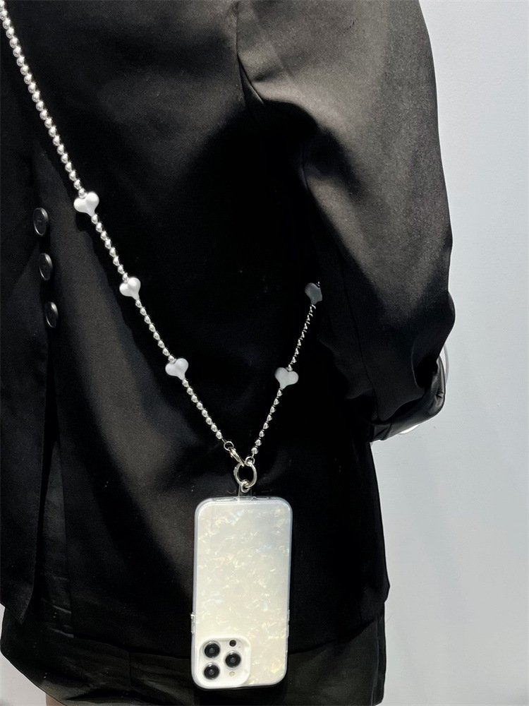 Luxury Resin Pearl Beads heart Phone Case Chain Crossbody Shoulder Neck Cell Mobile Phone Charm Lanyard Wrist Straps with Patch