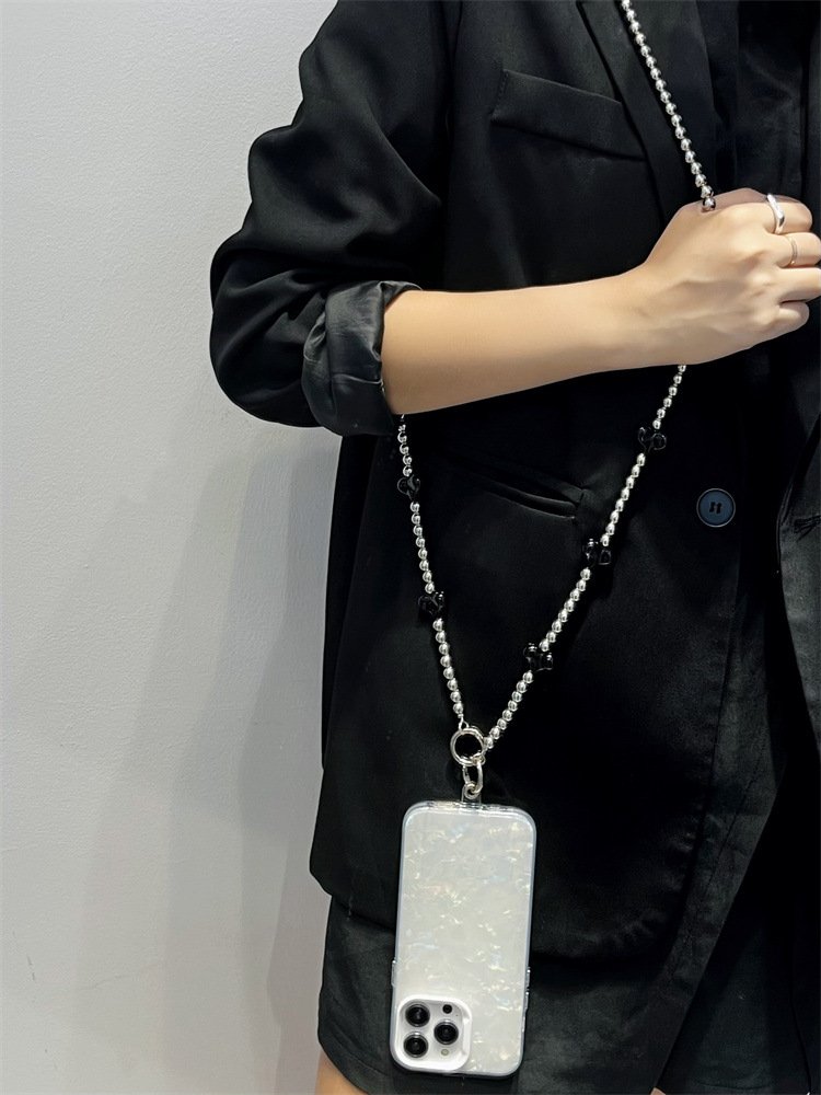 Luxury Resin Pearl Beads heart Phone Case Chain Crossbody Shoulder Neck Cell Mobile Phone Charm Lanyard Wrist Straps with Patch