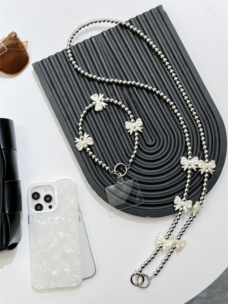 Luxury Resin Pearl Beads heart Phone Case Chain Crossbody Shoulder Neck Cell Mobile Phone Charm Lanyard Wrist Straps with Patch