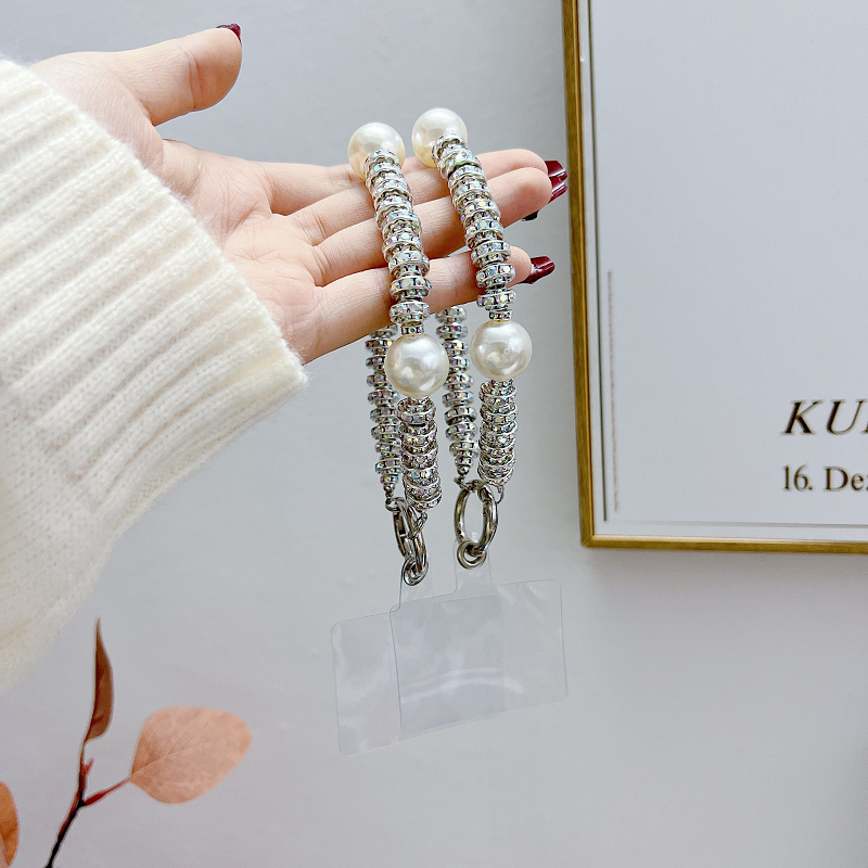 Silver Crystal Bead Mobile Phone Bracelet Charm for Women Girls Phone Keychain Wrist Strap Diamond Mobile Phone Strap