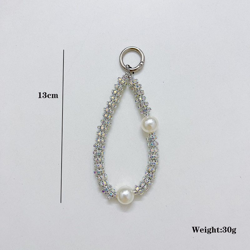 Silver Crystal Bead Mobile Phone Bracelet Charm for Women Girls Phone Keychain Wrist Strap Diamond Mobile Phone Strap