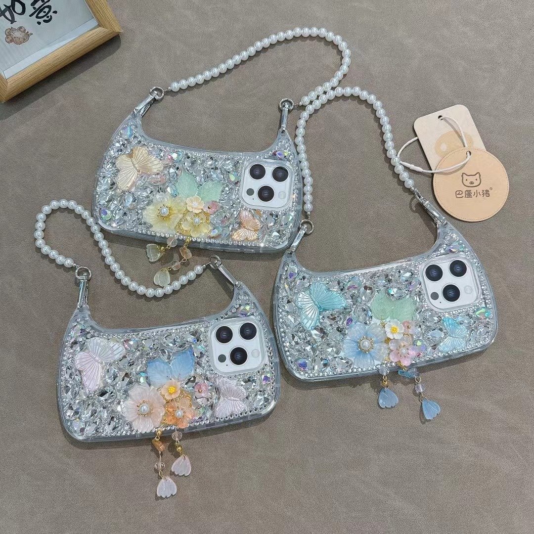 Women Luxury Bling Sparkle Rhinestone Phone Cases for iPhone16 15 14 12 13 11 xr xs All Models Diamond Handmade Cellphone Covers