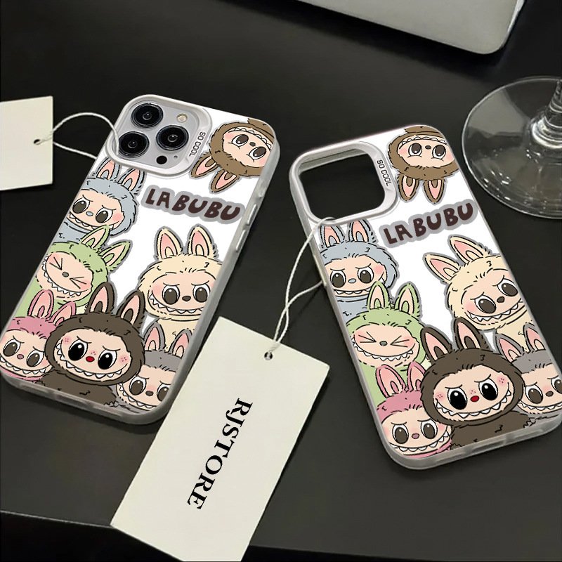 Bubble Mart labubu Acrylic TPU Mobile Phone Case For iPhone 16 15 14 13 12 11 Pro max Labbu Cartoon Cute Shockproof Back Cover