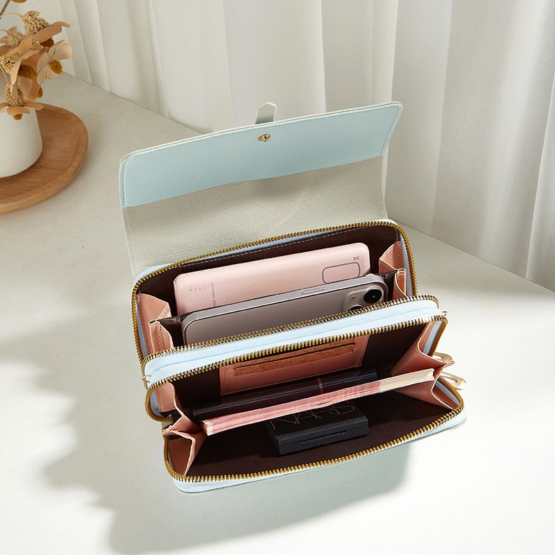 New Unique Design Luxury Genuine Leather Wristlet Handbag Cellphone Women Clutch Long Wallets Mobile Phone Bags