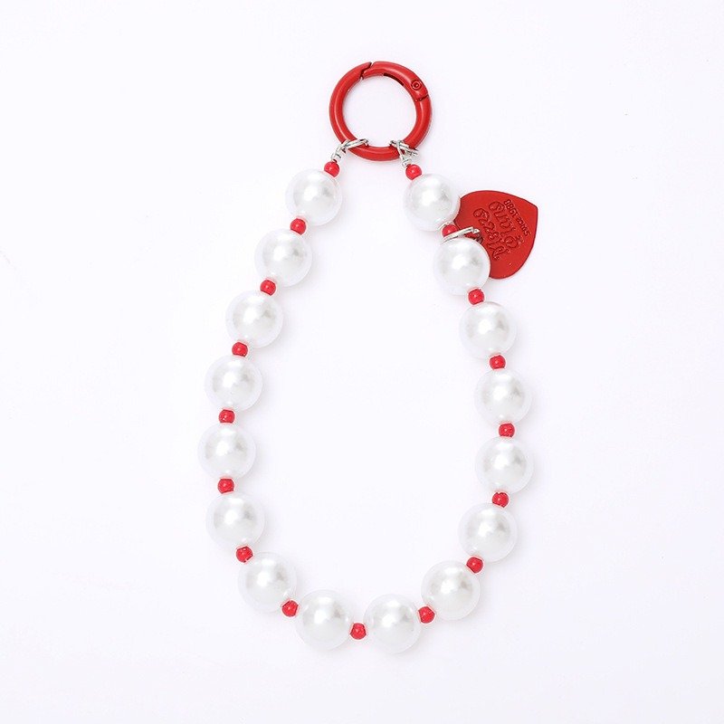 Pearls Mobile Phone Wrist Strap Beaded Heart Phone Charms Strap Keychain Decoration For Airpods Wallet Pearl Cellphone Bracelet