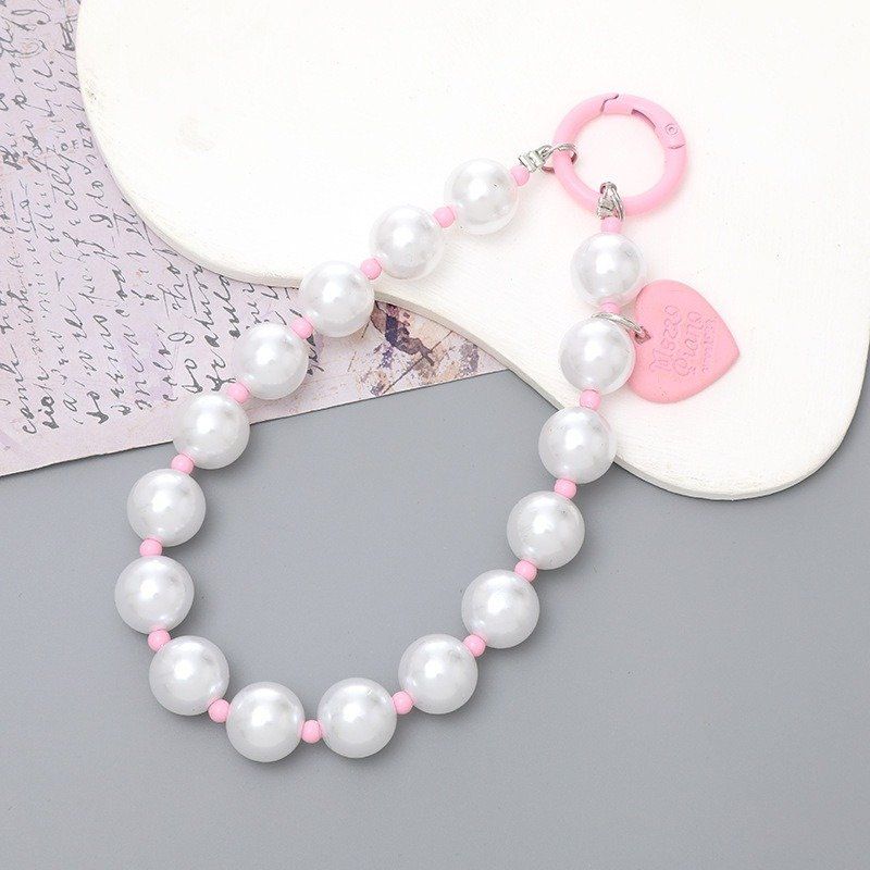 Pearls Mobile Phone Wrist Strap Beaded Heart Phone Charms Strap Keychain Decoration For Airpods Wallet Pearl Cellphone Bracelet