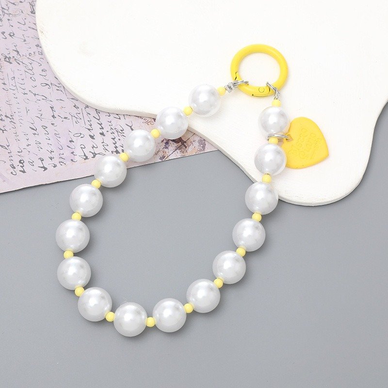 Pearls Mobile Phone Wrist Strap Beaded Heart Phone Charms Strap Keychain Decoration For Airpods Wallet Pearl Cellphone Bracelet