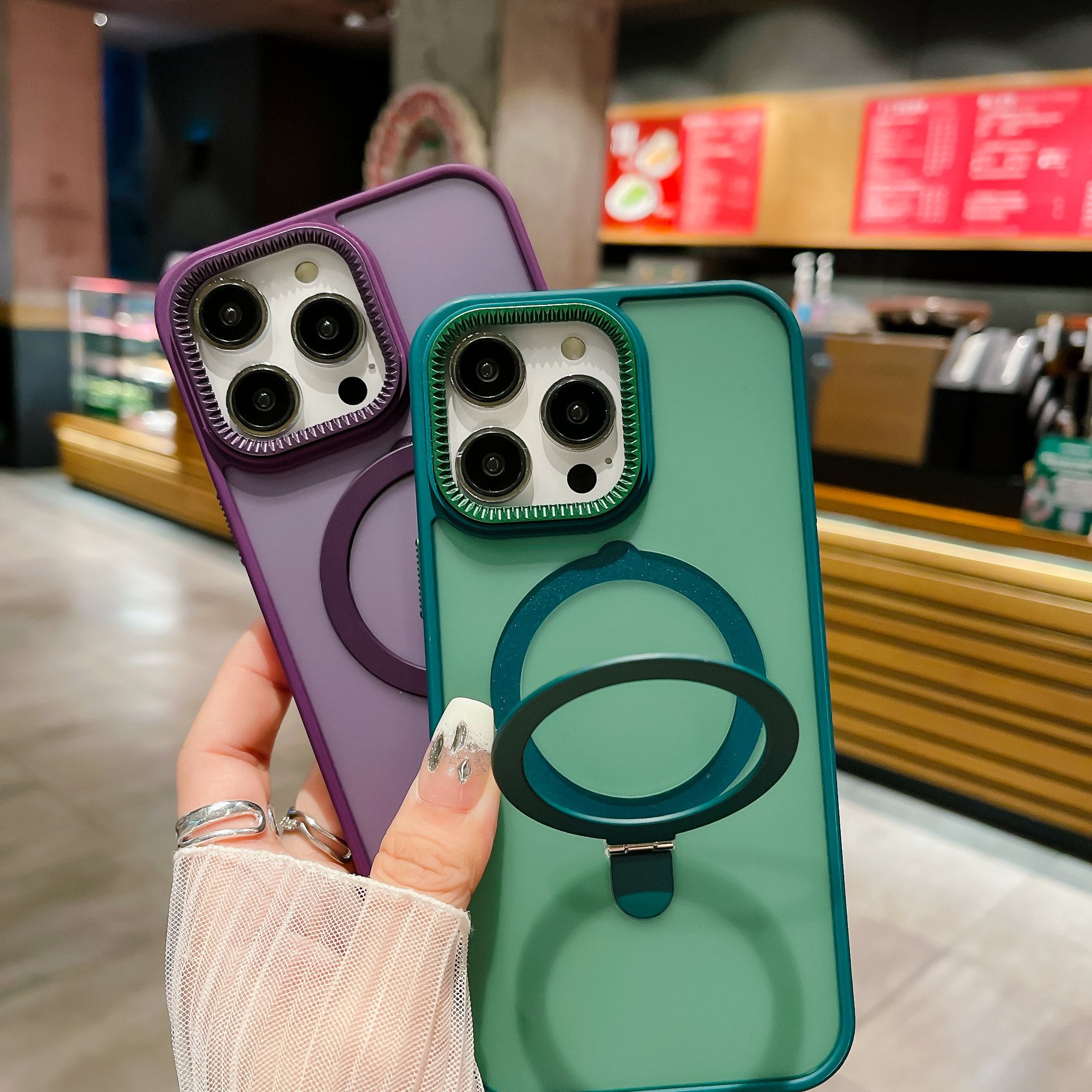 New Luxury Frosted Matte PC TPU Protective Metal Ring Holder Aluminium Magnetic Magnetic Phone Case For iPhone 15 14 Pro Max