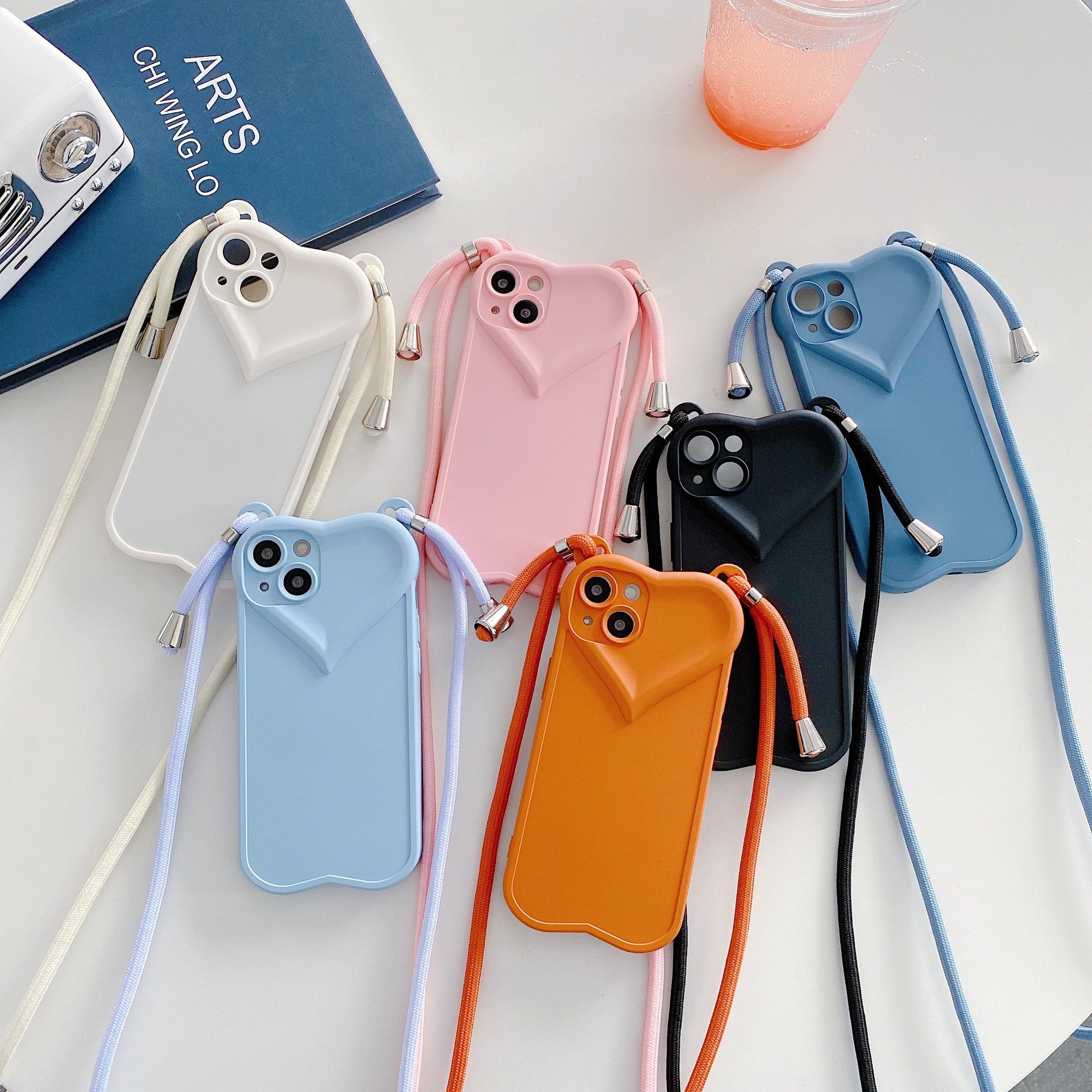 For iphone 16 Candy Color Soft Heart Tpu Case For Iphone 11 12 13 14 Plus 14 Pro Max For Iphone Promax 15 Case With Long Strap