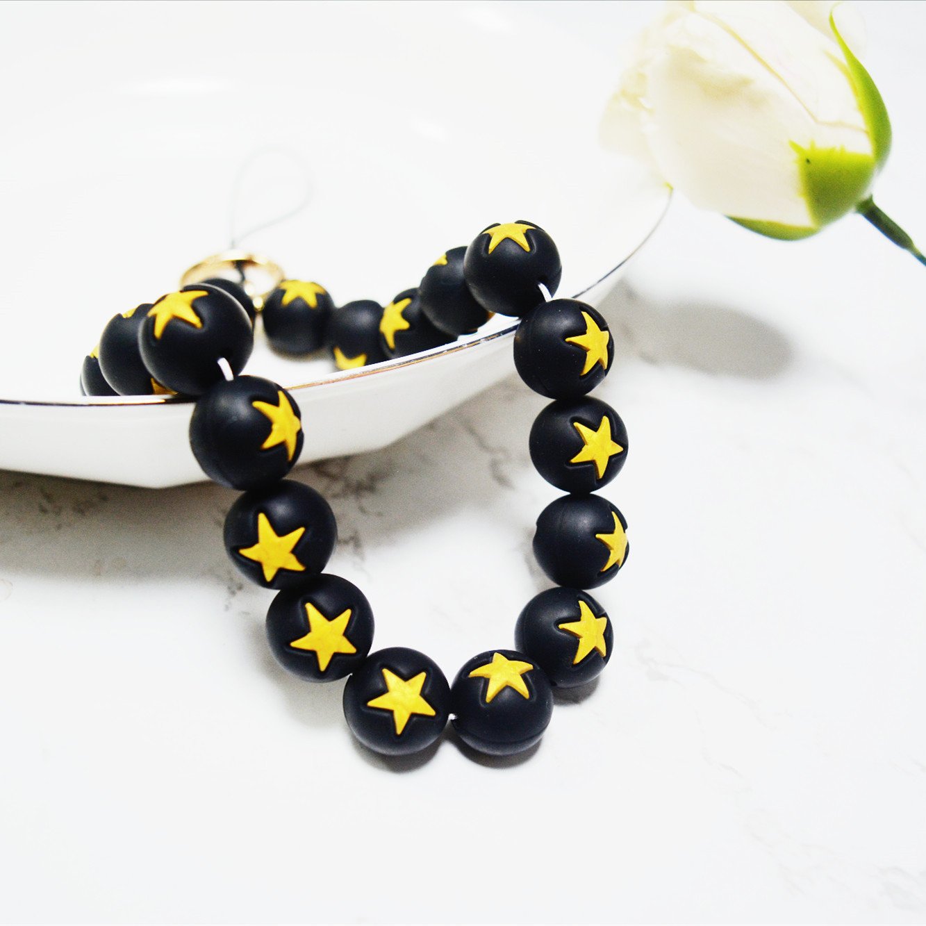New High Quality Silicone Beads Wristlet phone chain Women and men Personalized Elastic Anti-lost Key Ring Bracelet