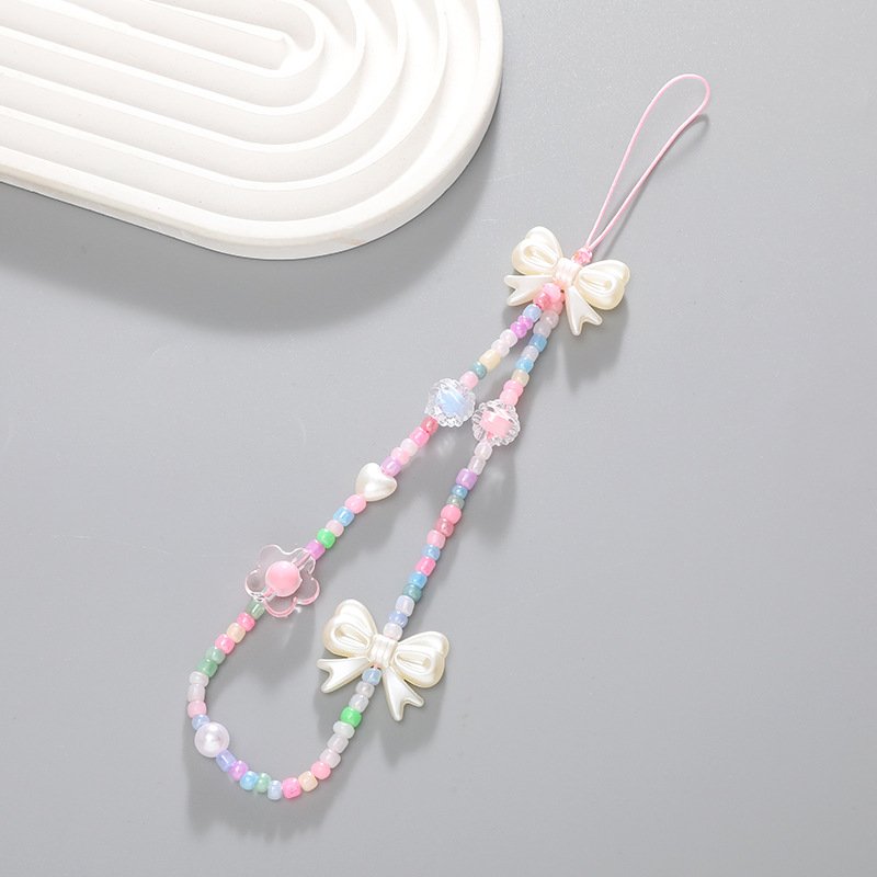 Bead Mobile Phone Strap Lanyard Accessory Charm Fashionable Crystal with Flower Phone Case Chain Plastic Opp Bag 1 Pc/poly Bag