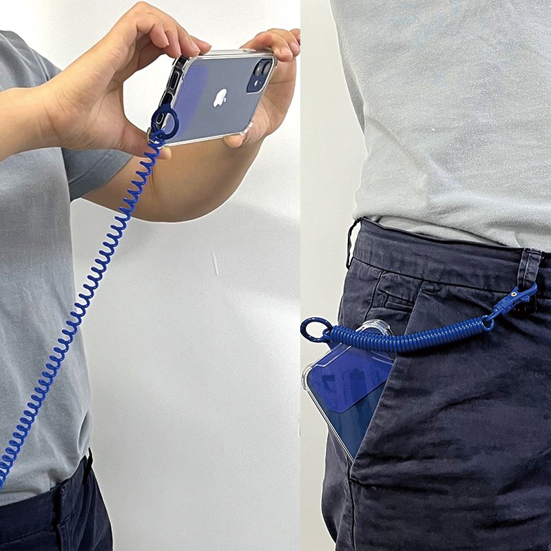 Anti Theft Cell Phone Chip Key Chain with Spring Coil Anti-Lost Spring Rope Mobile Phone Strap with Metal Clip and Connect Patch