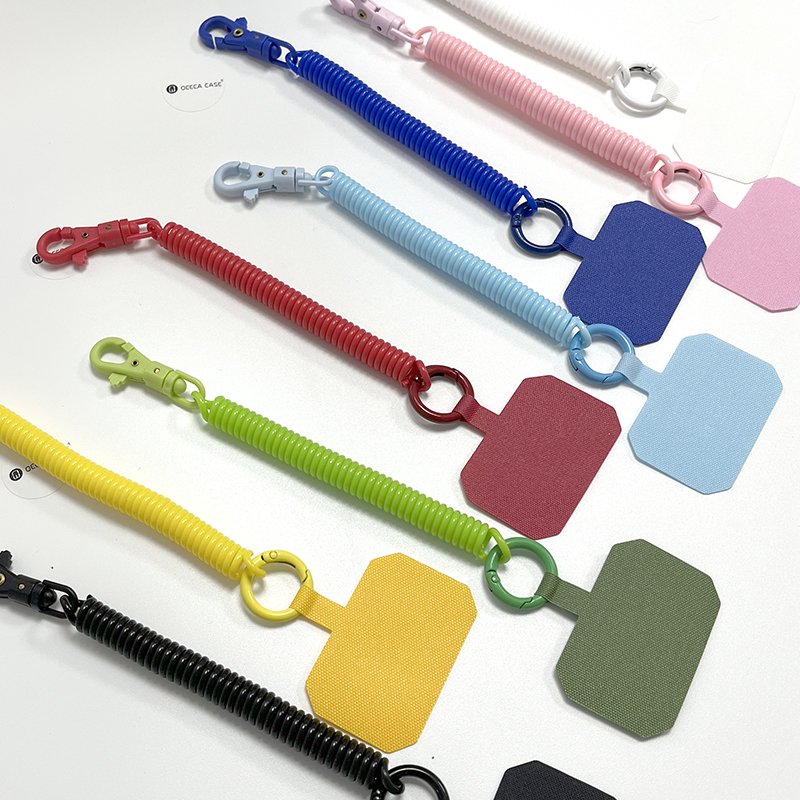 Anti Theft Cell Phone Chip Key Chain with Spring Coil Anti-Lost Spring Rope Mobile Phone Strap with Metal Clip and Connect Patch