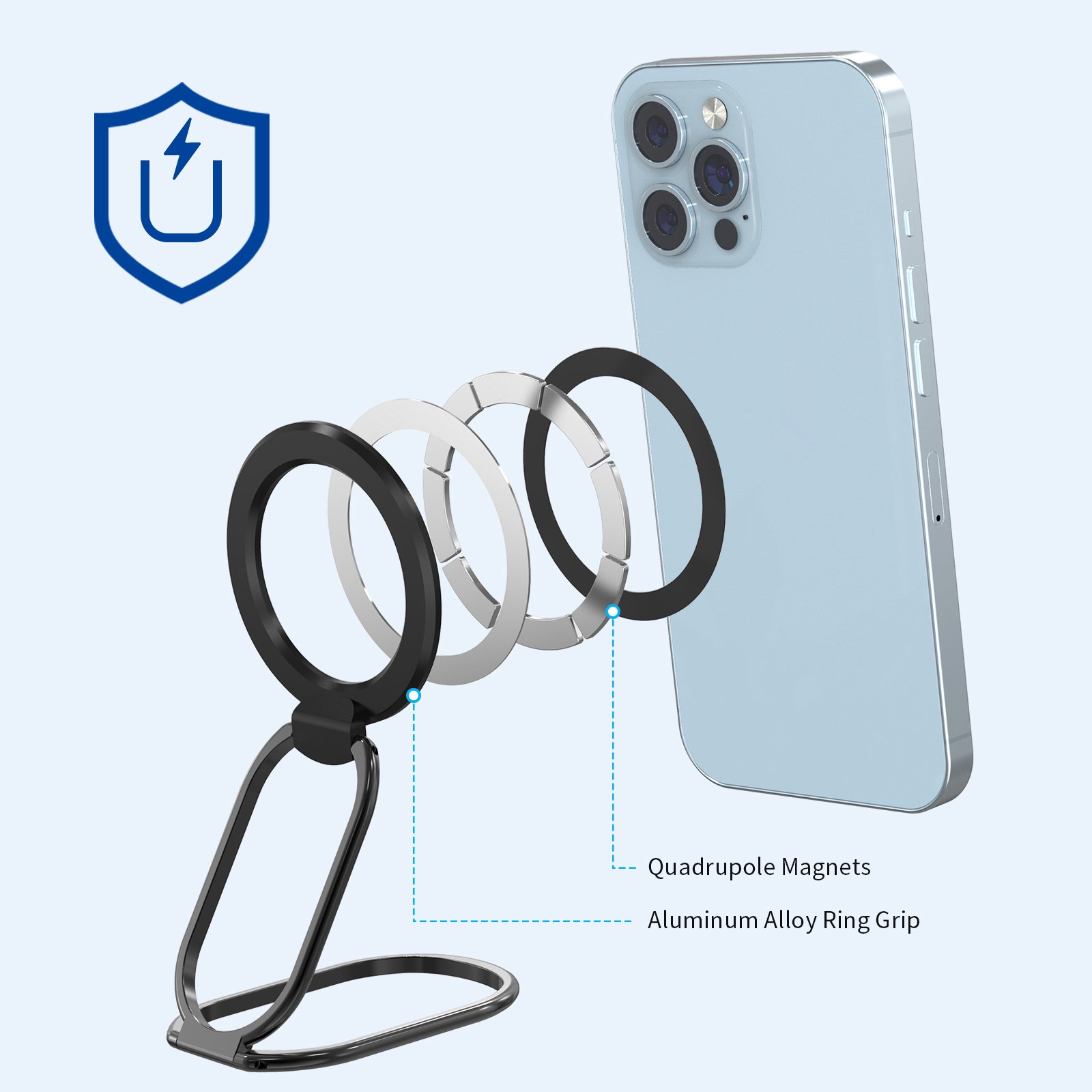 Mingcard For MagSafe Phone Stand Phone Grip Compatible with iPhone 13 14 15 16 Removable Magnetic Finger Phone Ring Grip Holder