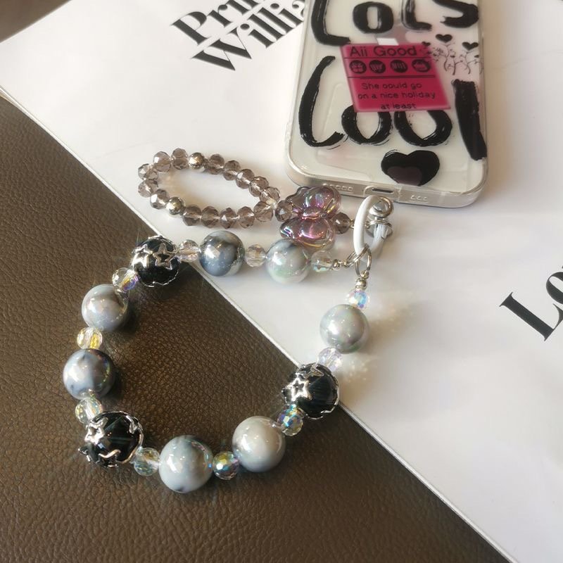 New mobile phone Star beaded double chain butterfly rhinestone lanyard wrist strap mobile phone chain for mobile phone