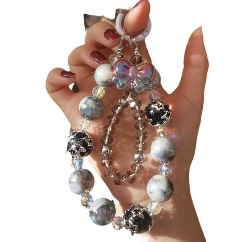 New mobile phone Star beaded double chain butterfly rhinestone lanyard wrist strap mobile phone chain for mobile phone