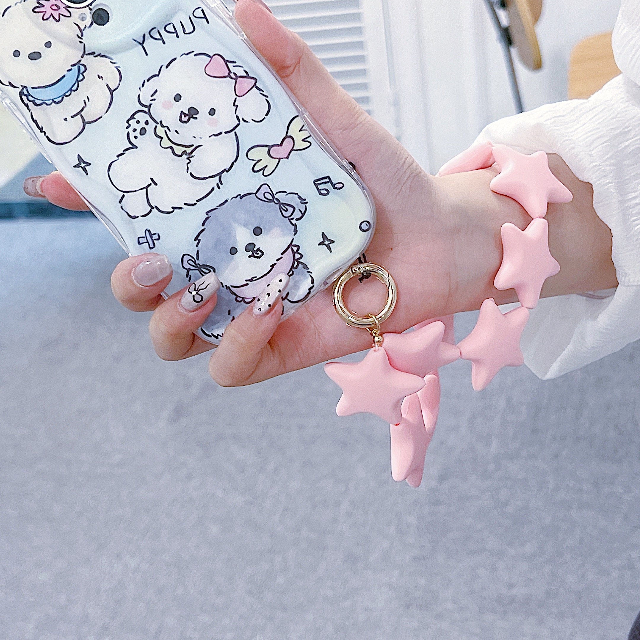 Silicone Star-Shaped Phone Lanyard Wrist Strap Fashionable Pink Minimalist Design for Girls Mobile Phone Chain Accessory
