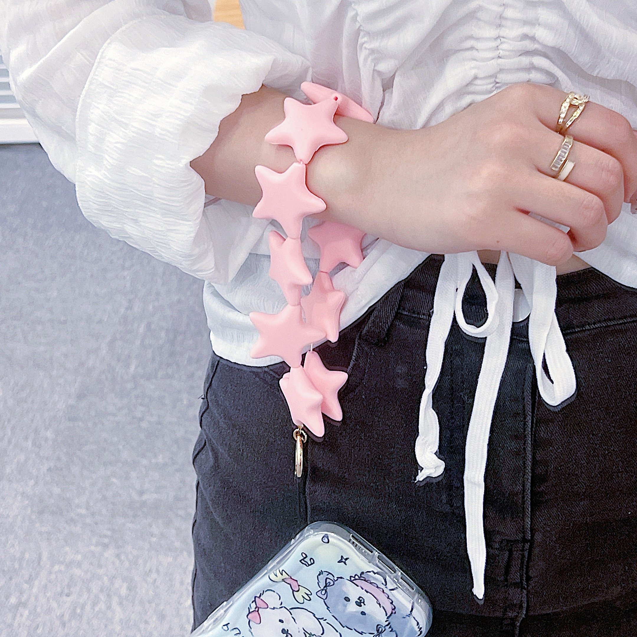 Silicone Star-Shaped Phone Lanyard Wrist Strap Fashionable Pink Minimalist Design for Girls Mobile Phone Chain Accessory