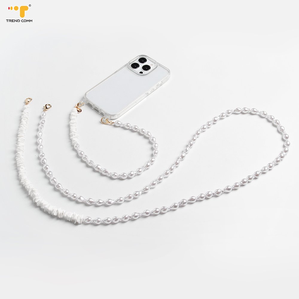 Customized Irregular White Pearl Beaded Body Chain Bracelet Cell Phone Strap for Mobile Phone