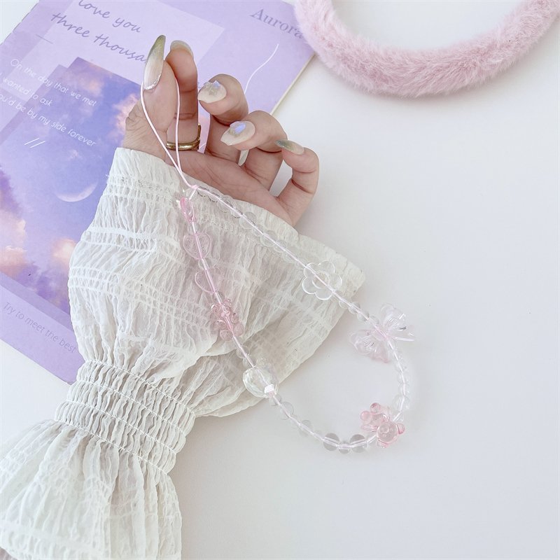 Sweet and Cute Pink Wrist Handmade Phone Chain Accessories Strap