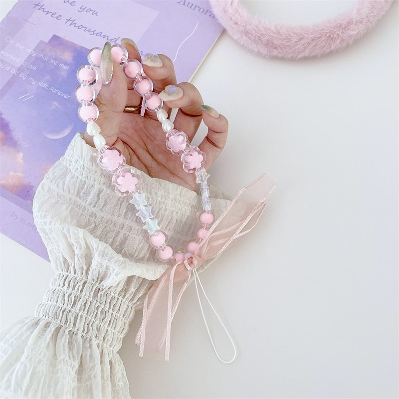 Sweet and Cute Pink Wrist Handmade Phone Chain Accessories Strap