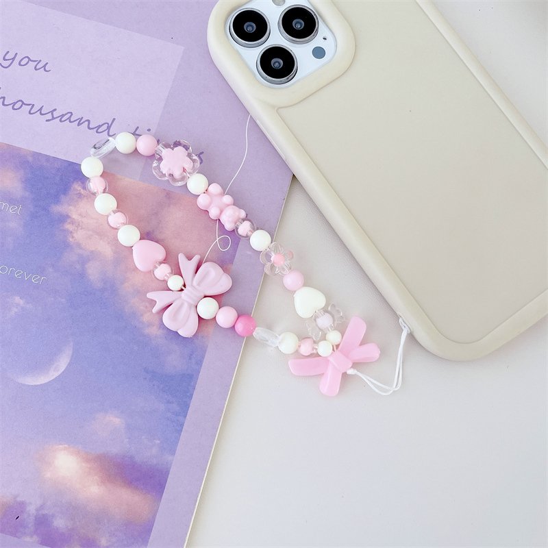 Sweet and Cute Pink Wrist Handmade Phone Chain Accessories Strap
