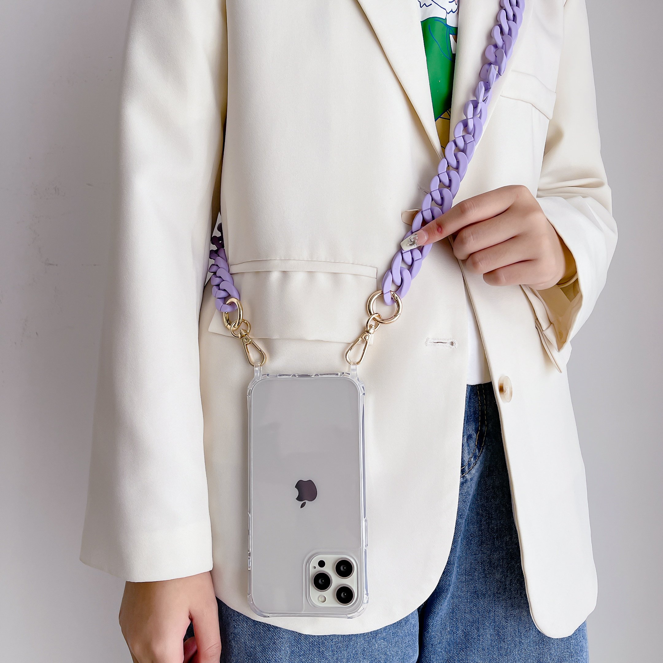 Fashionable Colorful Acrylic chian For Cell Phone Strap 120cm Long Crossbody Custom Detachable Lanyard For iPhone 16 15 Pro Max