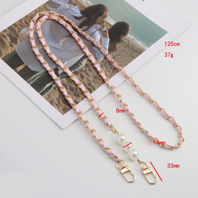 New Pearls Gold Braided Leather Phone Crossbody Necklace 120cm Lobster Clasp Long Chain Pearl Mobile Phone Shoulder Strap Chain
