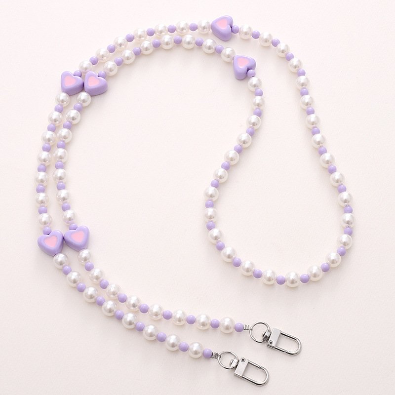 New Pearl Cross Body Chain Phone Case Hanging Cord Accessories Steel Wire Durable Acrylic Beaded Cell Phone Strap Lanyard Holder