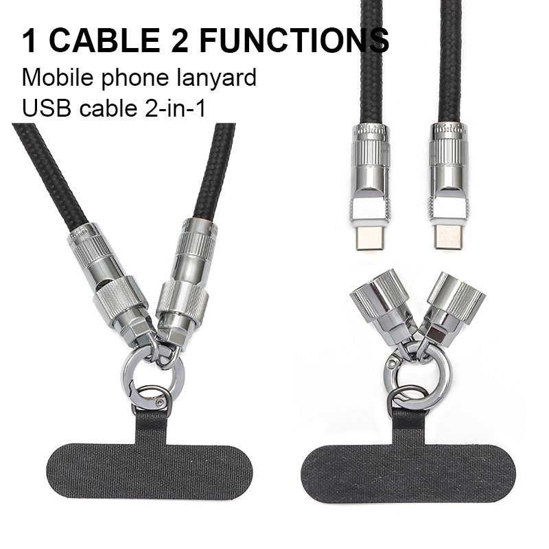 2 in 1 USB charging cable neck strap crossbody thick rope universal mobile phone lanyard with logo custom