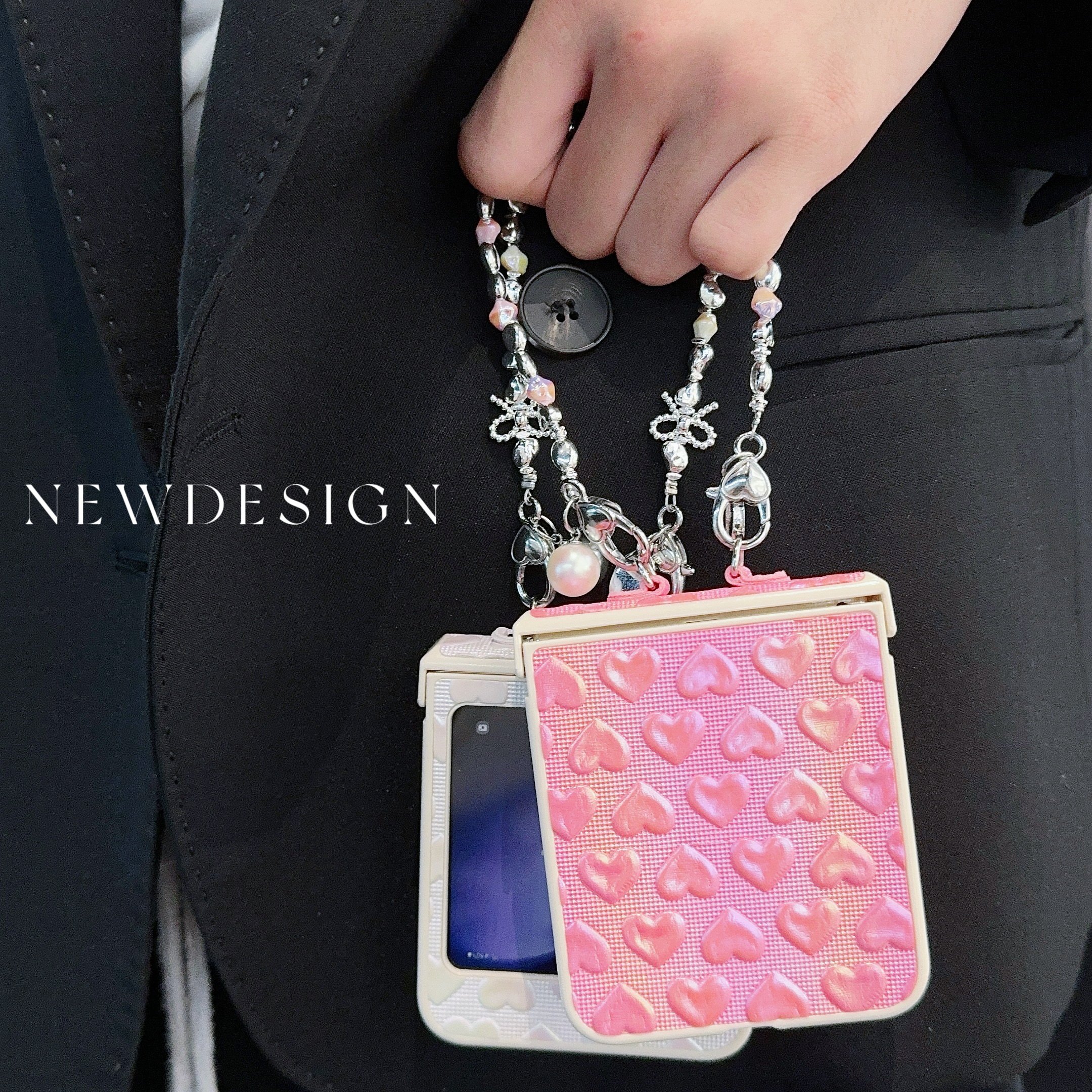 Shining Heart Mobile Phone Cases With Phone Strap for Samsung Galaxy ZFLIP 6 5 4 3 Vivo XFLIP