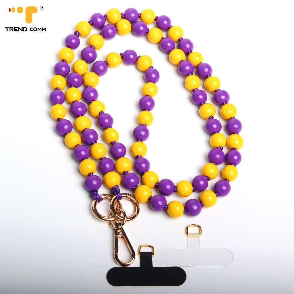 Luxury Eco-Friendly Wooden Lanyard Long Crossbody Strap Colorful Wood Beads Mobile Phone Chains