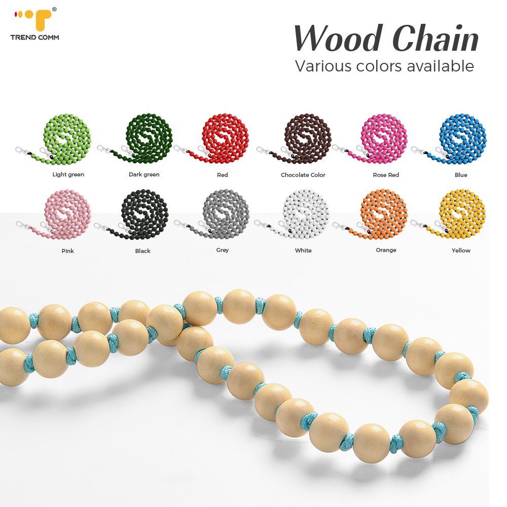 Luxury Eco-Friendly Wooden Lanyard Long Crossbody Strap Colorful Wood Beads Mobile Phone Chains