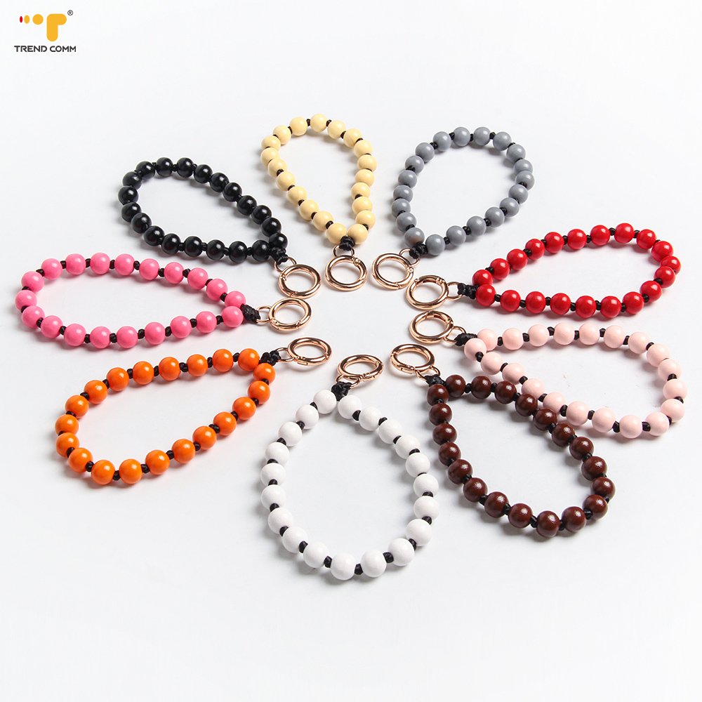 Luxury Eco-Friendly Wooden Lanyard Long Crossbody Strap Colorful Wood Beads Mobile Phone Chains