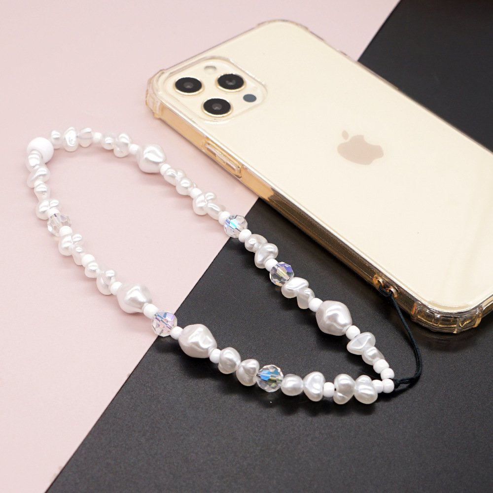 Luxury Pearl Love Heart Short Hand Wrist Lanyard Simplicity Short Phone Strap For Cell Phone Earphones Backpack Camera Chain