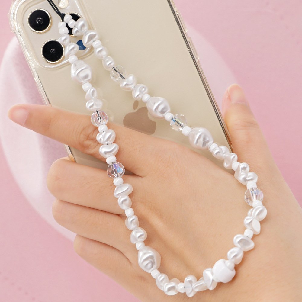 Luxury Pearl Love Heart Short Hand Wrist Lanyard Simplicity Short Phone Strap For Cell Phone Earphones Backpack Camera Chain