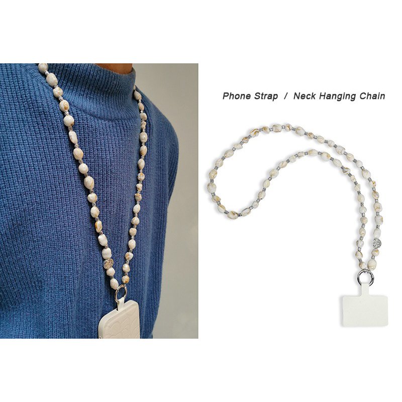 Bohemian Imitated Shell Irregular Beige Beaded Phone Multi-Purpose Crossbody Straps Hand-Held Mobile Phone Charm Pendant Lanyard