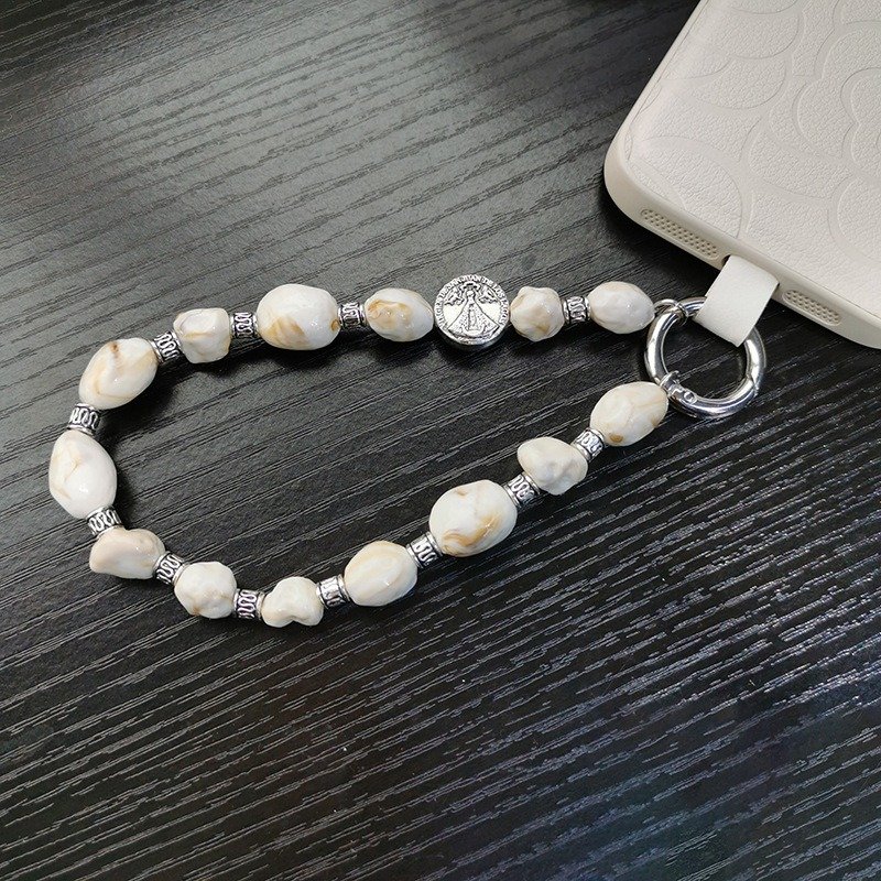 Bohemian Imitated Shell Irregular Beige Beaded Phone Multi-Purpose Crossbody Straps Hand-Held Mobile Phone Charm Pendant Lanyard