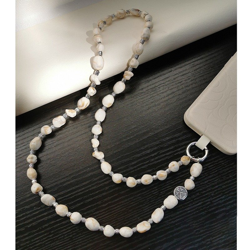Bohemian Imitated Shell Irregular Beige Beaded Phone Multi-Purpose Crossbody Straps Hand-Held Mobile Phone Charm Pendant Lanyard