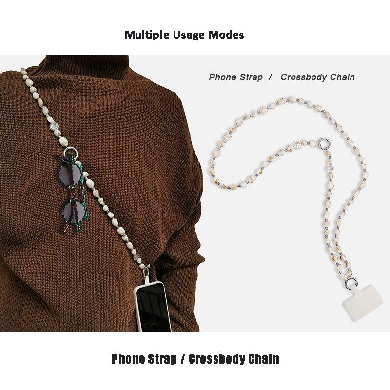 Bohemian Imitated Shell Irregular Beige Beaded Phone Multi-Purpose Crossbody Straps Hand-Held Mobile Phone Charm Pendant Lanyard