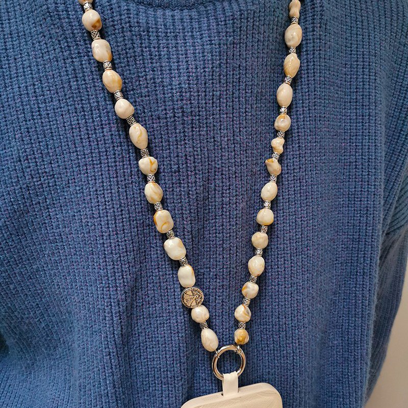 Bohemian Imitated Shell Irregular Beige Beaded Phone Multi-Purpose Crossbody Straps Hand-Held Mobile Phone Charm Pendant Lanyard