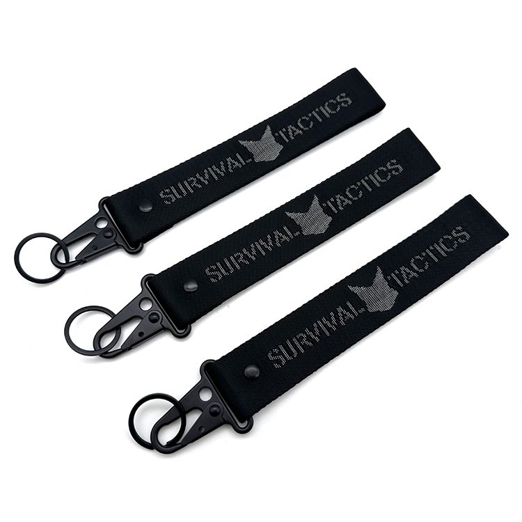 Jacquard Nylon Keychain Custom Woven Carabiner Hook Webbed Short Strap Lanyard Keychain Bag Mobile Phone Wrist Strap Keychain