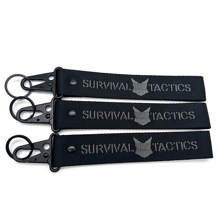 Jacquard Nylon Keychain Custom Woven Carabiner Hook Webbed Short Strap Lanyard Keychain Bag Mobile Phone Wrist Strap Keychain