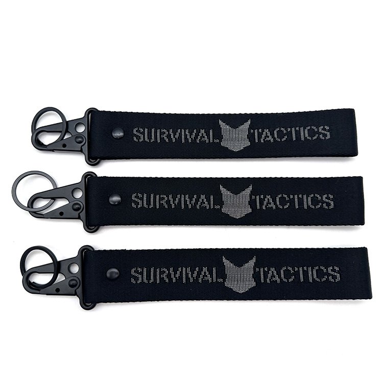 Jacquard Nylon Keychain Custom Woven Carabiner Hook Webbed Short Strap Lanyard Keychain Bag Mobile Phone Wrist Strap Keychain