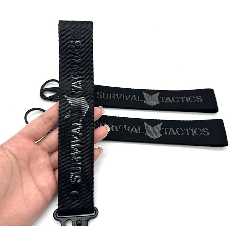 Jacquard Nylon Keychain Custom Woven Carabiner Hook Webbed Short Strap Lanyard Keychain Bag Mobile Phone Wrist Strap Keychain