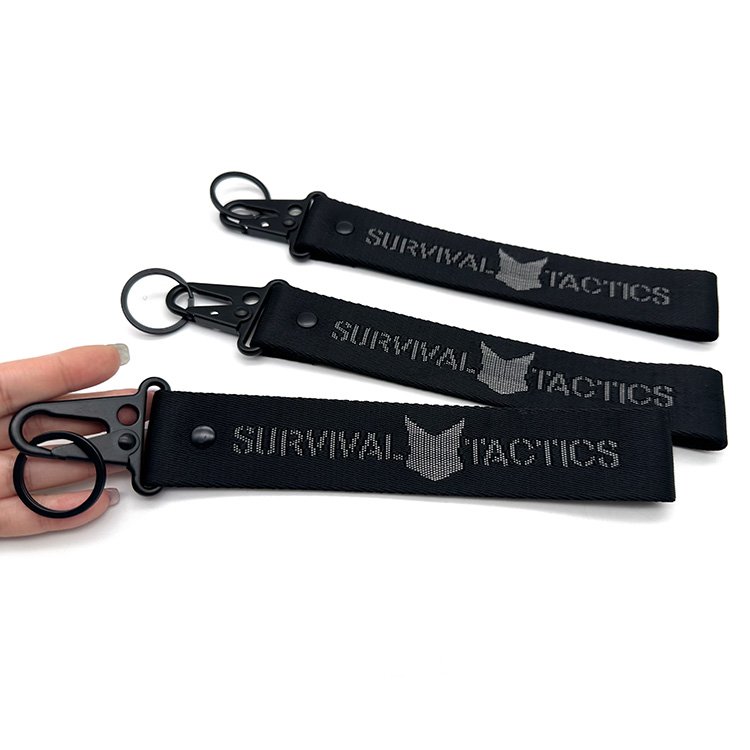 Jacquard Nylon Keychain Custom Woven Carabiner Hook Webbed Short Strap Lanyard Keychain Bag Mobile Phone Wrist Strap Keychain
