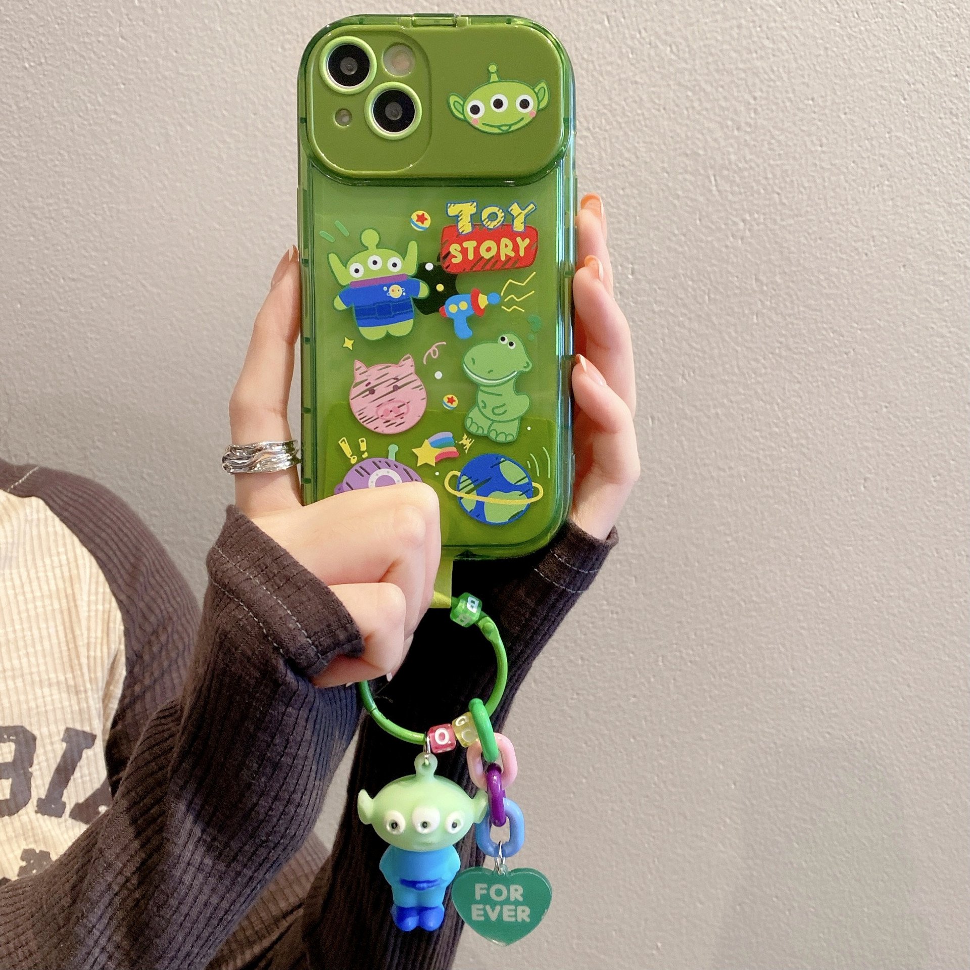 Cartoon Toy Mirror holder Silicone Mobile Phone Case For iPhone 15 14 13 12 11 Pro max Stand Cute chain Shockproof Back Cover