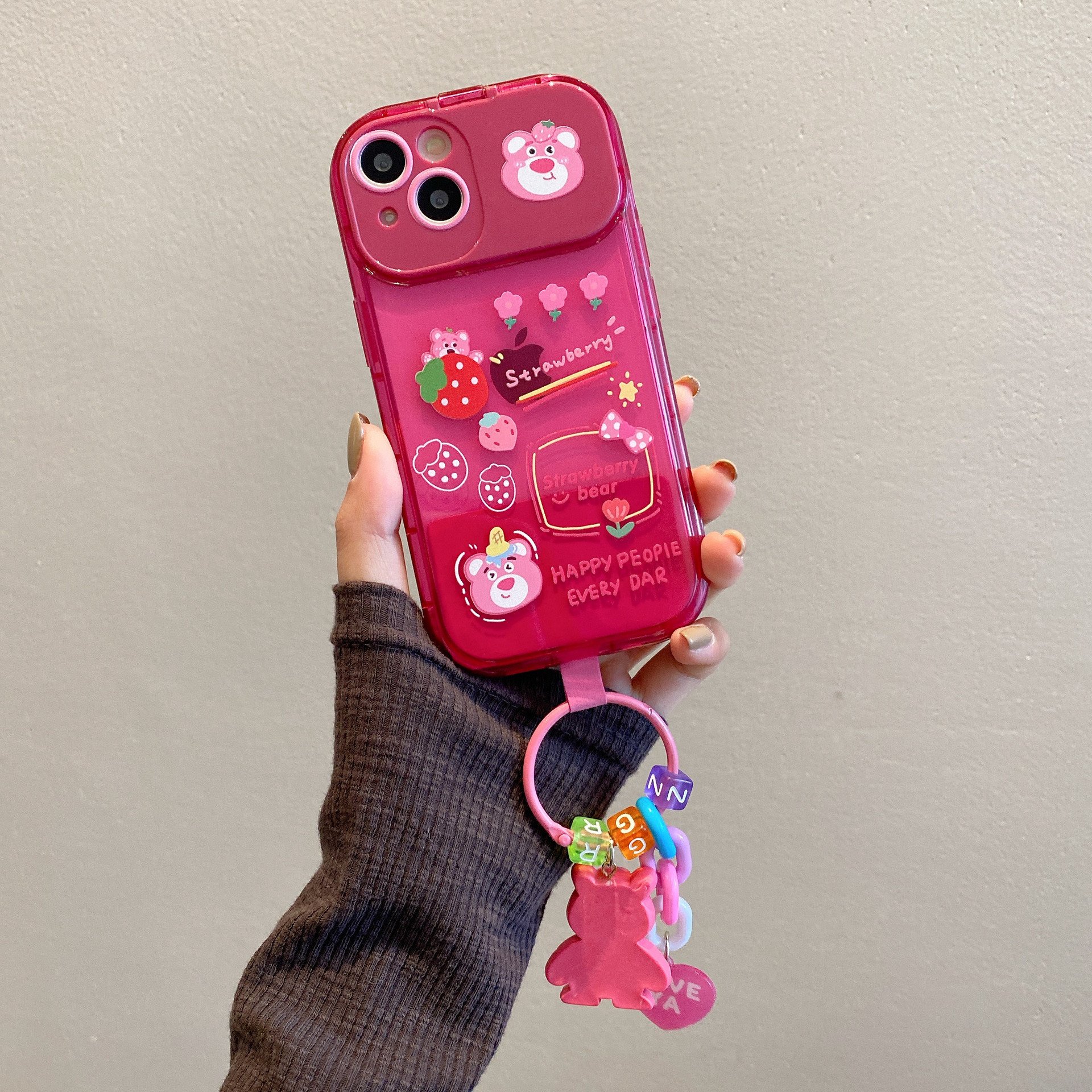 Cartoon Toy Mirror holder Silicone Mobile Phone Case For iPhone 15 14 13 12 11 Pro max Stand Cute chain Shockproof Back Cover