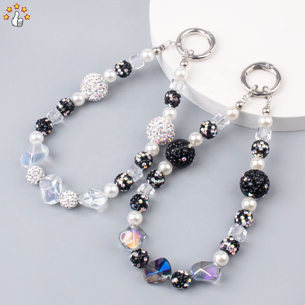 INS Style Beaded Lanyard Phone Strap With Color Flashing Ball Beads Beaded Phone Chain Lanyard For Women Girl's