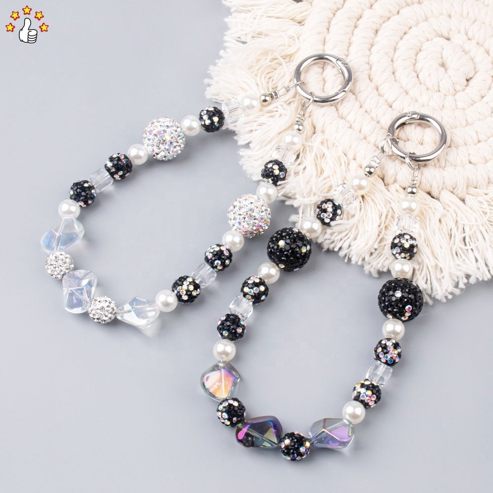 INS Style Beaded Lanyard Phone Strap With Color Flashing Ball Beads Beaded Phone Chain Lanyard For Women Girl's
